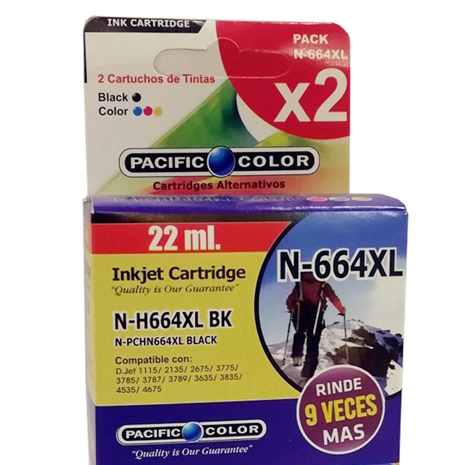 Cartucho de Tinta Pack N-H664xl Negro y Color Compatible HP-1
