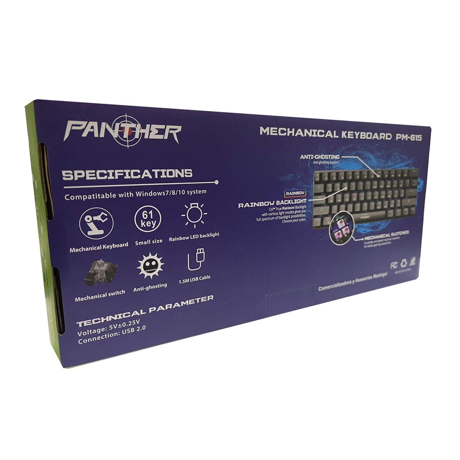 Teclado Gamer  60% PM-615 Rosa Switch Blue Panther-3