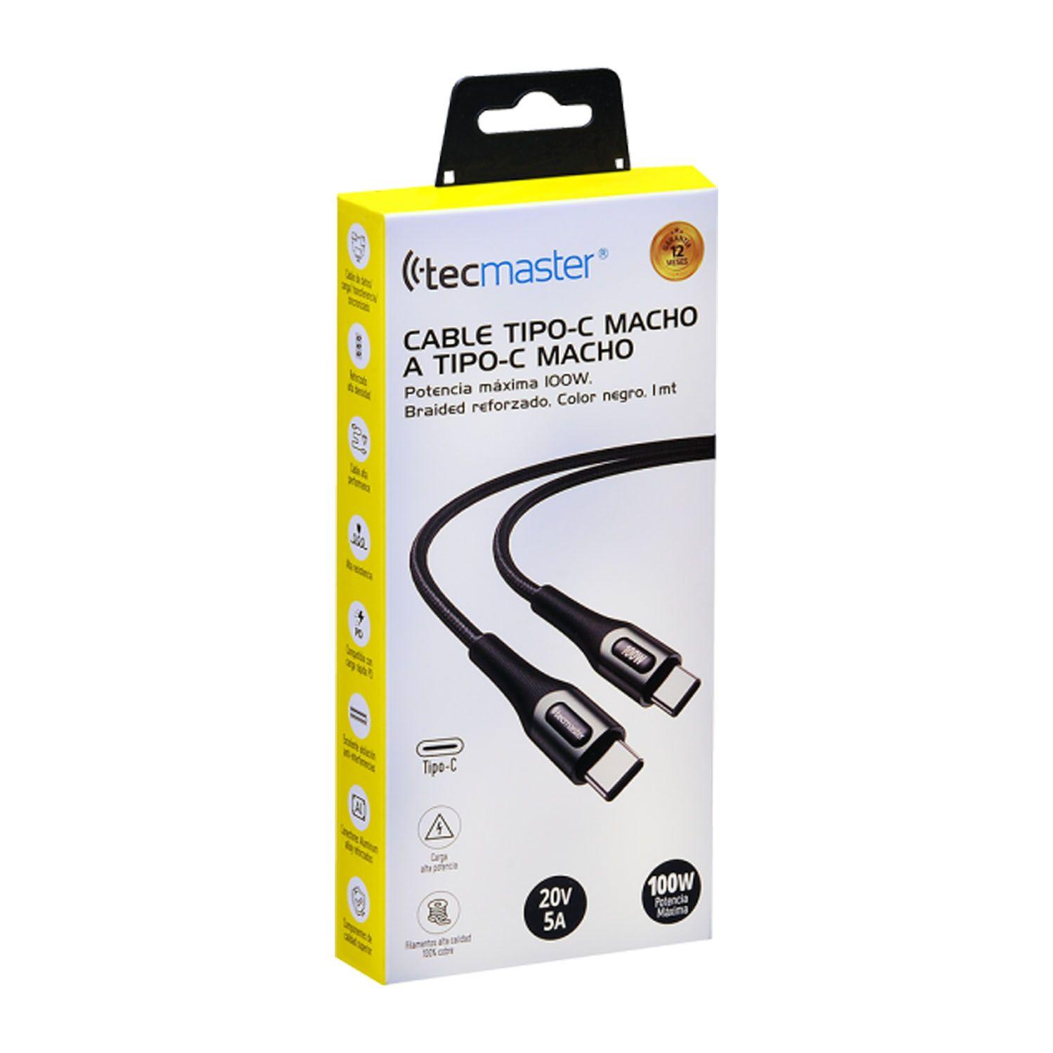Cable Tipo-C Reforzado Carga Rapida 100w 1mt Negro TM-200547-2