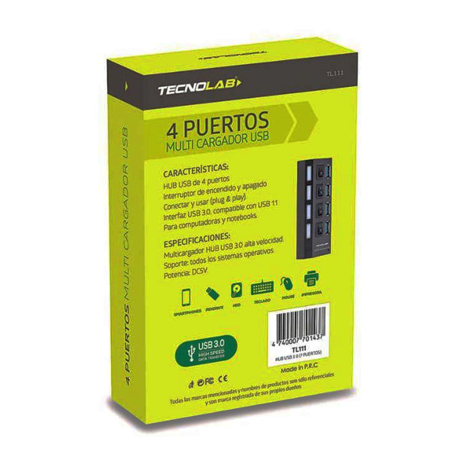 Hub USB 3.0 4 Puertos Multicargador Con Switch TL111-2
