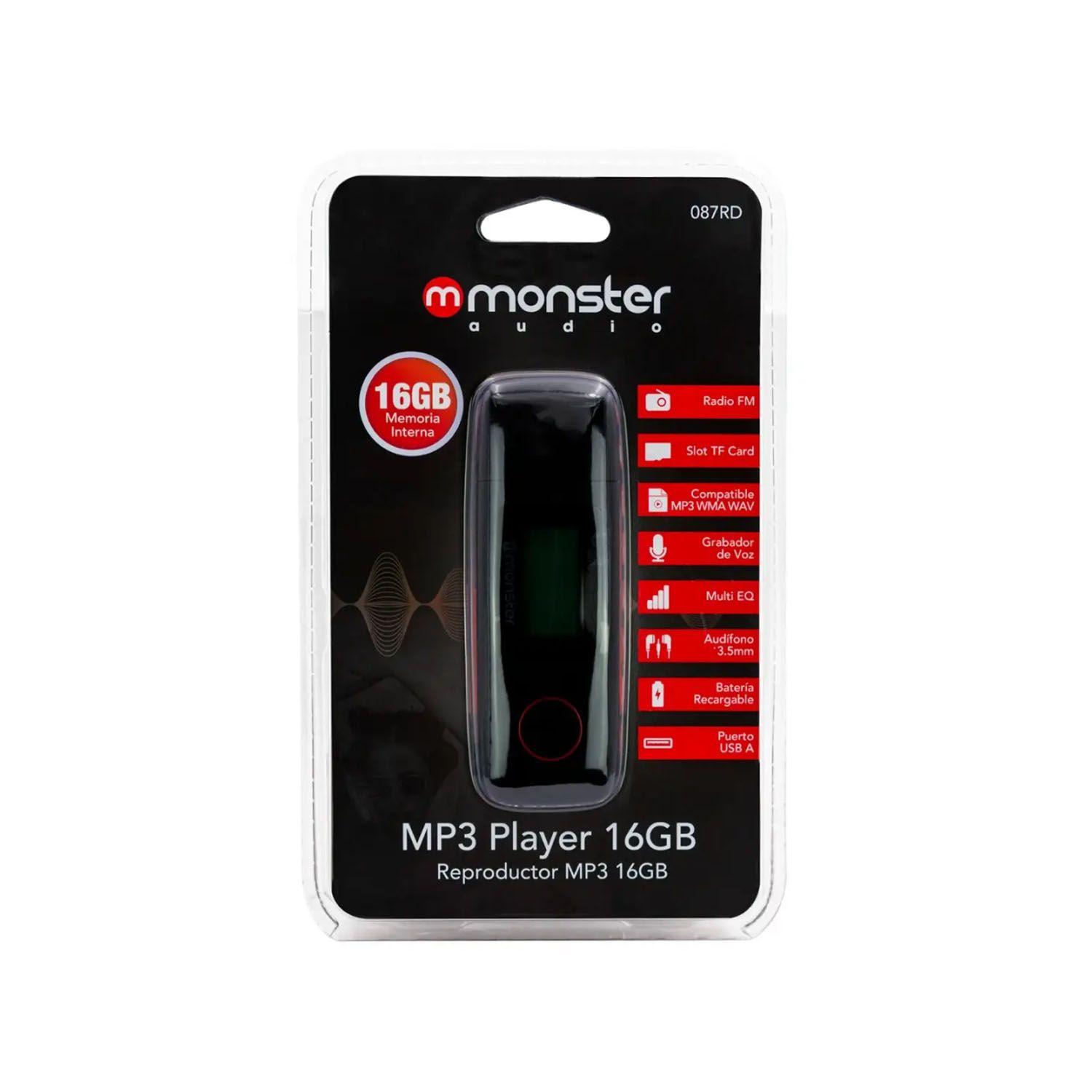 Reproductor MP3 16GB Rojo Monster 087RD-3