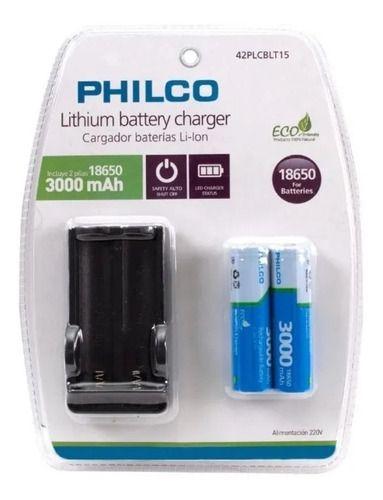 Cargador Doble + Pilas Recargables Litio 18650 3.7v Philco-0