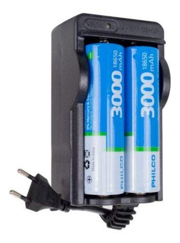 Cargador Doble + Pilas Recargables Litio 18650 3.7v Philco-1