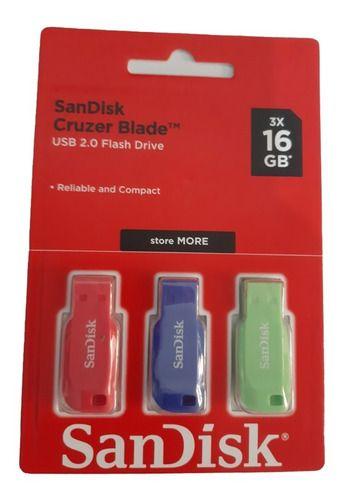 Pack 3  Pendrive 16gb Sandisk Usb 2.0 Cruzer Blade -pc--1
