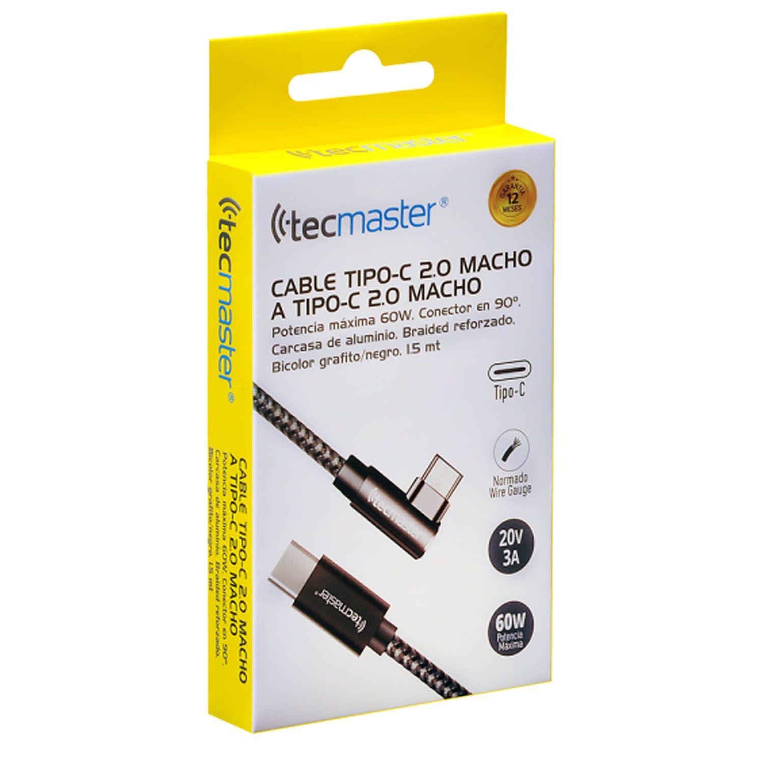 Cable Tipo-C a Tipo-C 2.0 60w Conector 90 Grados TM-200544-2