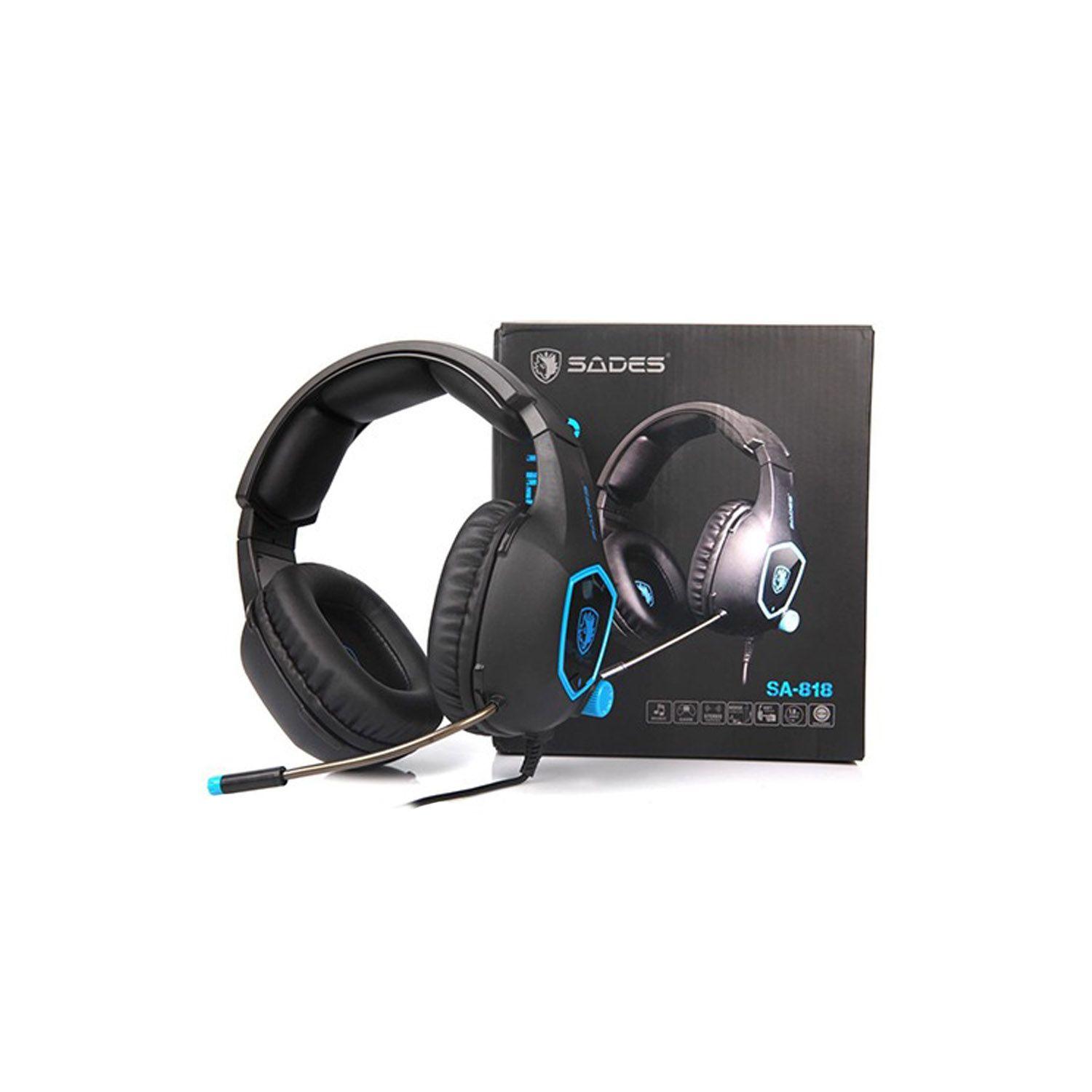 Audífono Gamer Sades SA-818 Multiplataforma Black and Blue-2