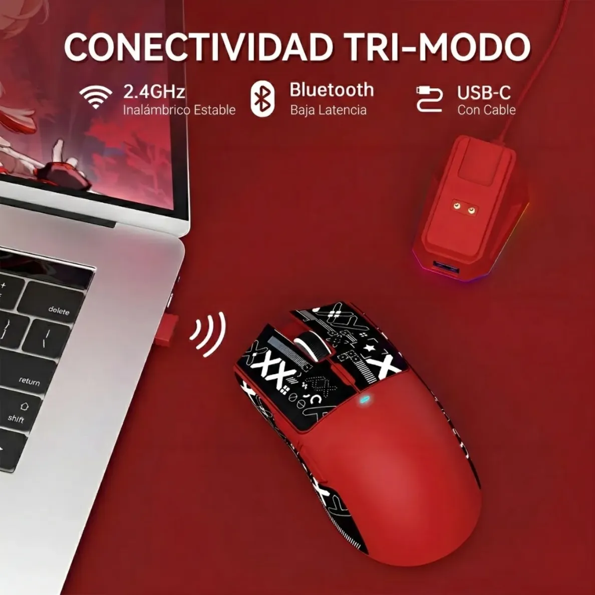 Ratón Gamer Attack Shark X11 Tri Mode 22000 Dpi Paw3311 Rojo-5