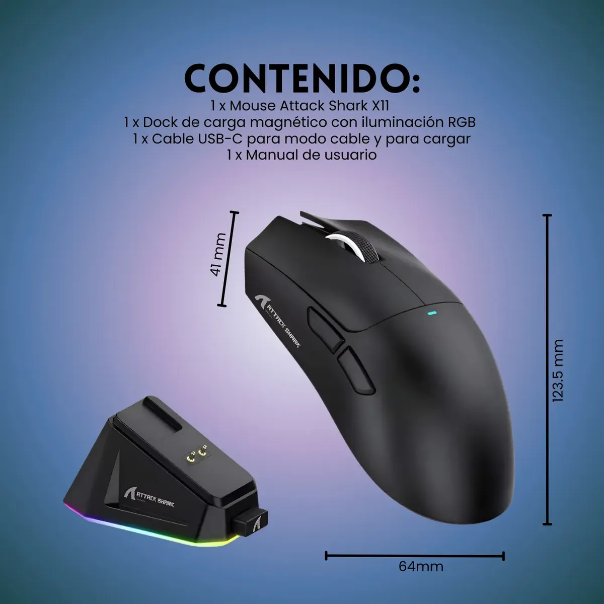 Mouse Gamer Attack Shark X11 Tri Mode 22000 Dpi Paw3311 Dock-2