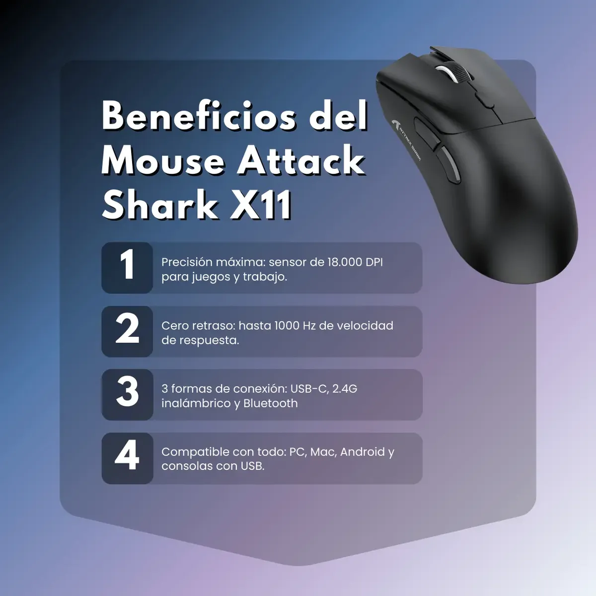 Mouse Gamer Attack Shark X11 Tri Mode 22000 Dpi Paw3311 Dock-3
