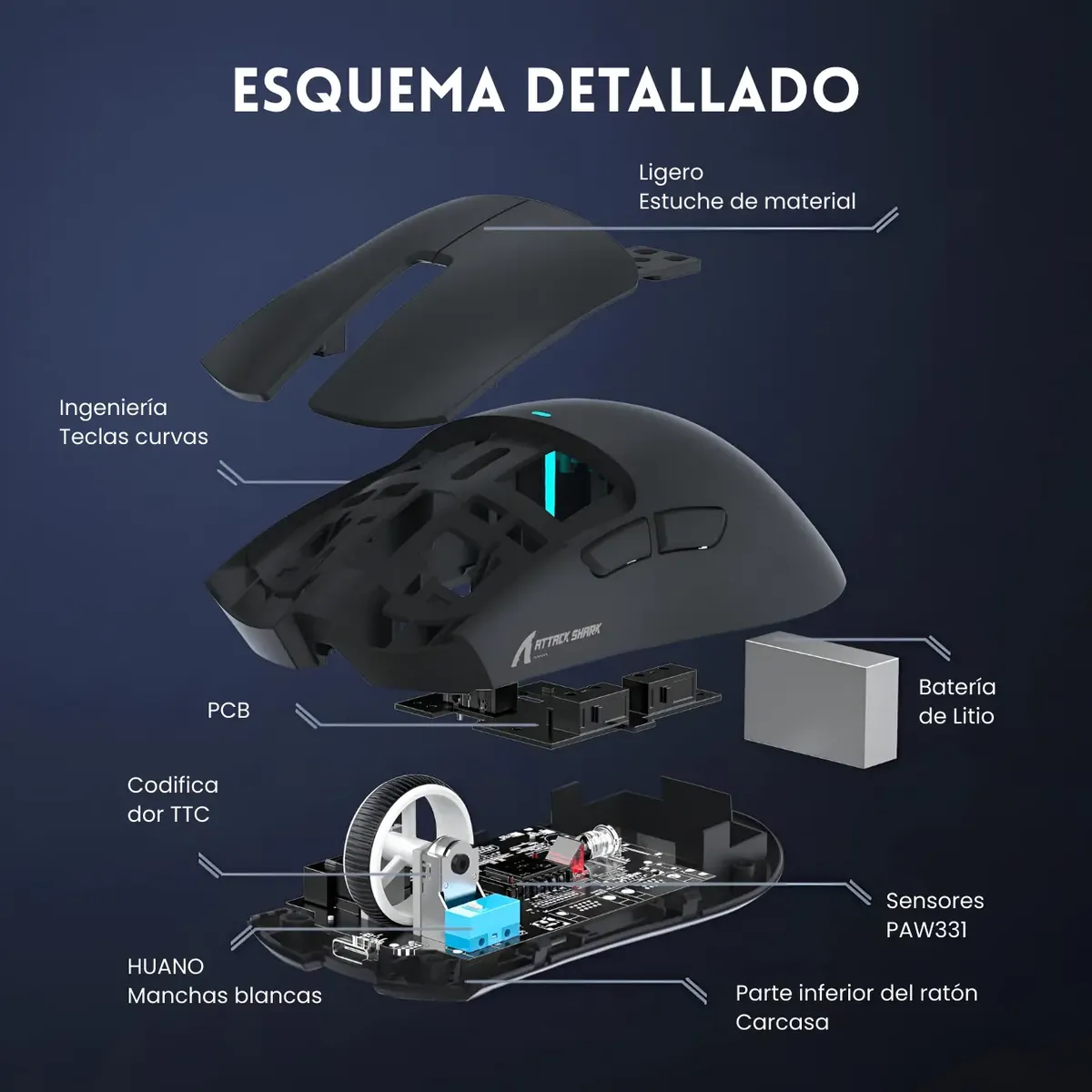 Mouse Gamer Attack Shark X11 Tri Mode 22000 Dpi Paw3311 Dock-4