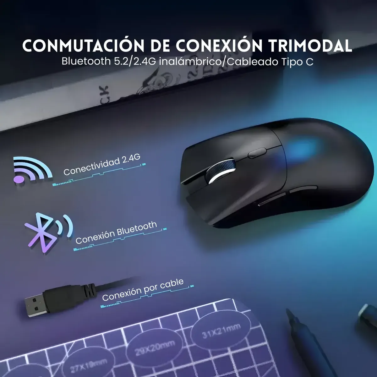 Mouse Gamer Attack Shark X11 Tri Mode 22000 Dpi Paw3311 Dock-6