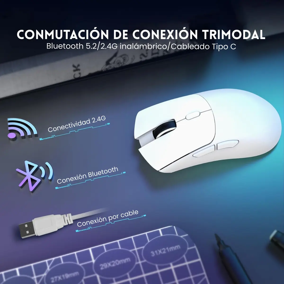 Mouse Raton Inalambrico Bluetooth Attack Shark X11 Blanco-5