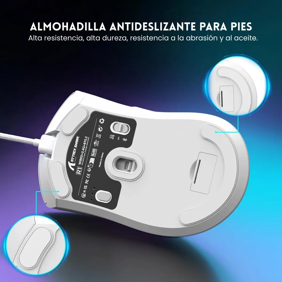 Mouse Raton Inalambrico Bluetooth Attack Shark X11 Blanco-2