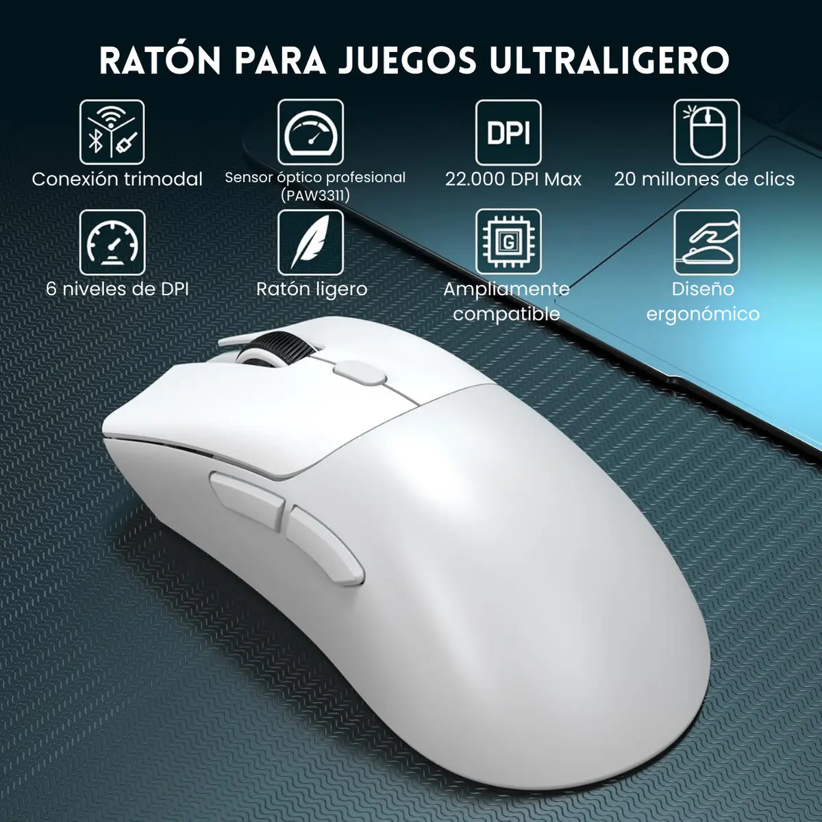 Mouse Raton Inalambrico Bluetooth Attack Shark X11 Blanco-6