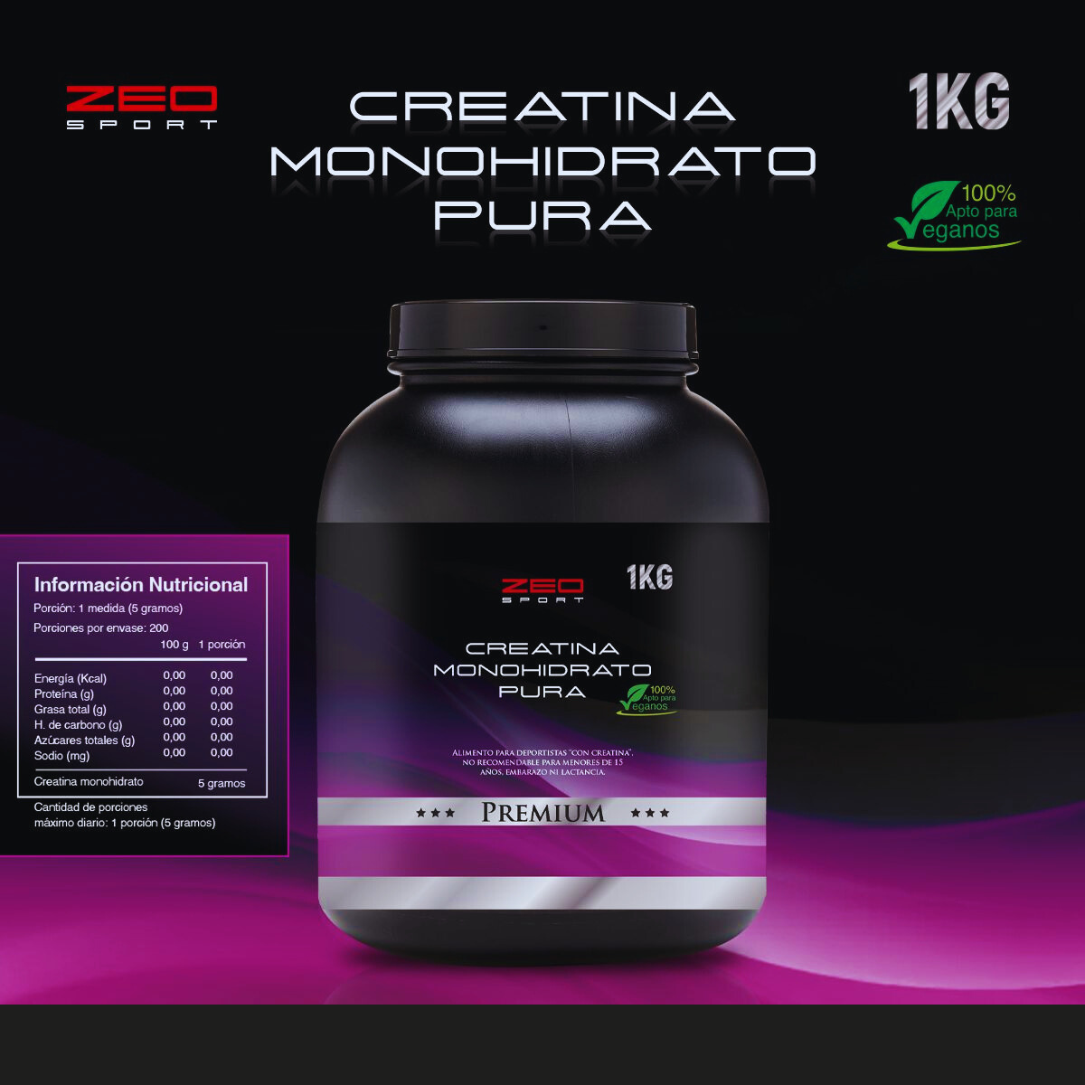 Zeo Creatine 100% Pure Monohydrate 1kg-2