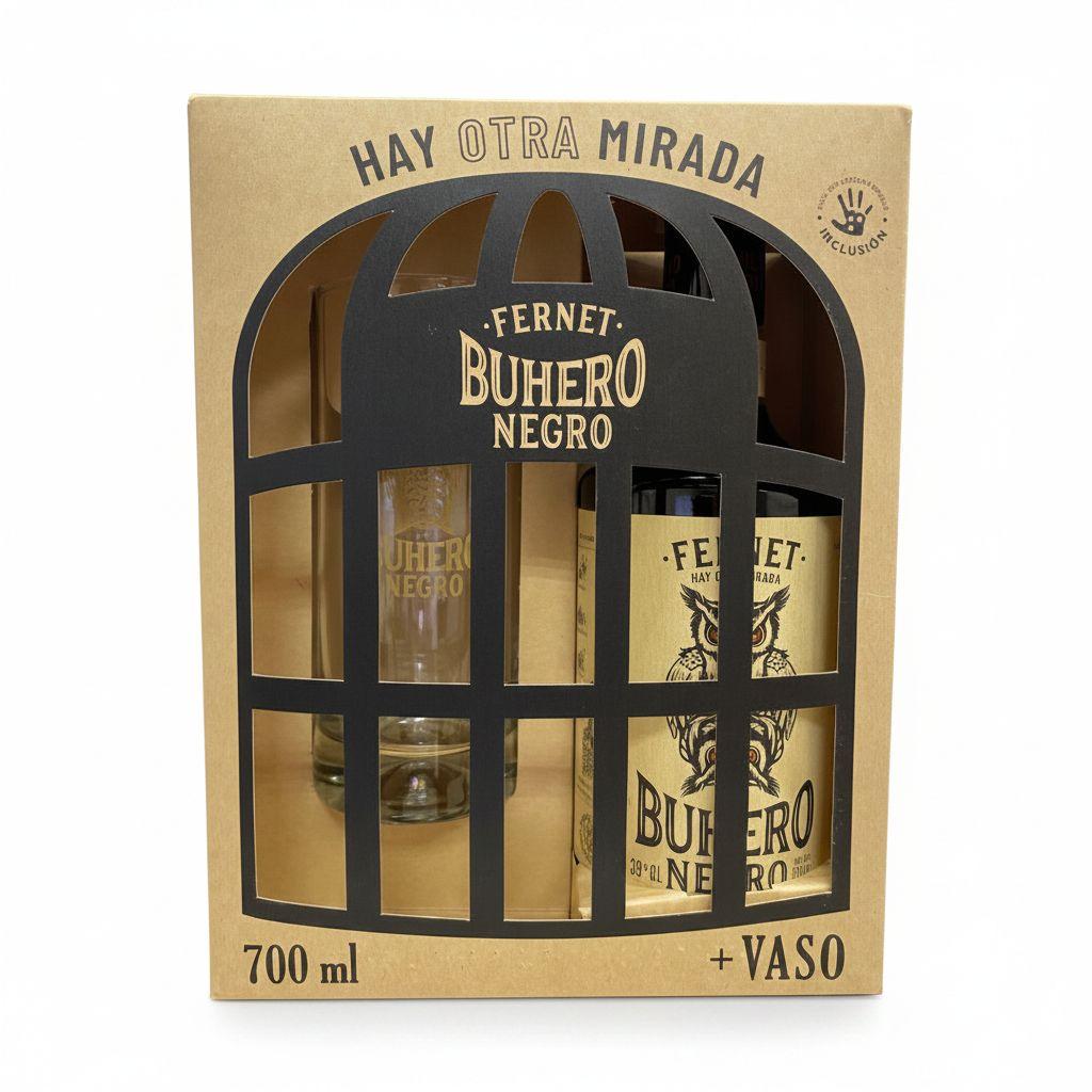 Pack Licor Fernet Buhero Negro 39° 700cc + Vaso de Regalo-0