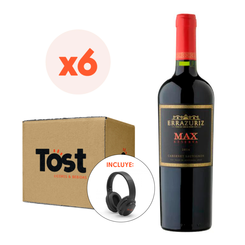6x Vino Errázuriz Max Reserva Cabernet 750cc + Audífonos-0