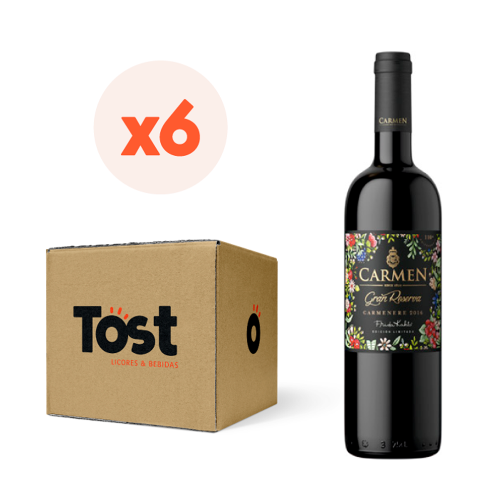 6x Vino Carmen Gran Reserva Frida Kahlo Carmenere 14° 750cc-0