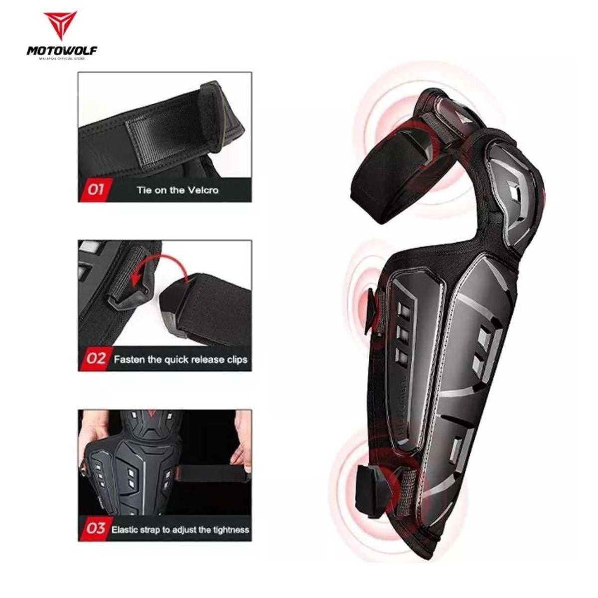 Pack de Rodilleras Largas y Coderas para Motociclismo  Motowolf 1029HJ-BK-5