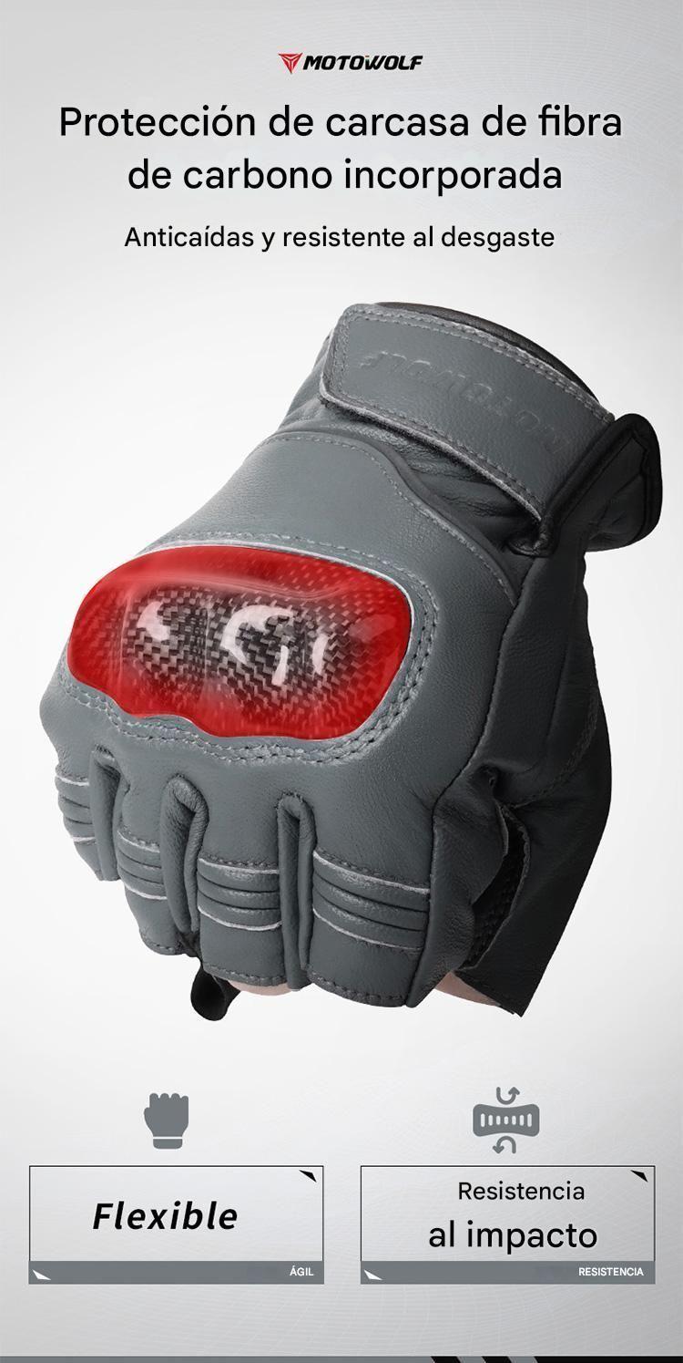 Guantes de medio dedo de cuero para motocilcimo Motowolf 0334B-5