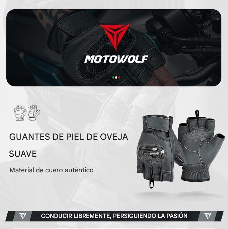 Guantes de medio dedo de cuero para motocilcimo Motowolf 0334B-6