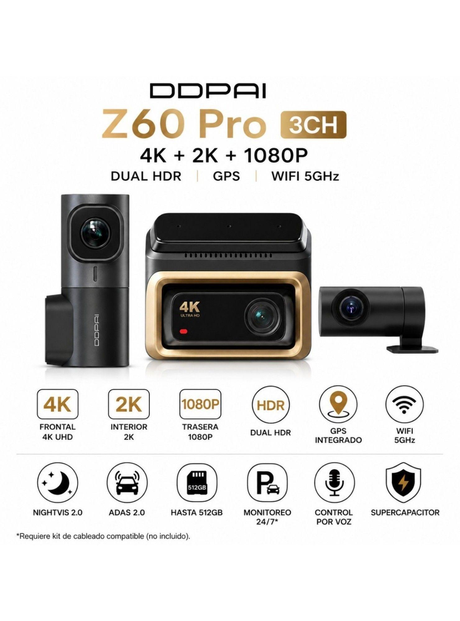 Cámara Para Vehículo 3CH 4K 2K 1080P Sony STARVIS 2 HDR GPS WiFi 5GHz DDPAI Z60 Pro-4