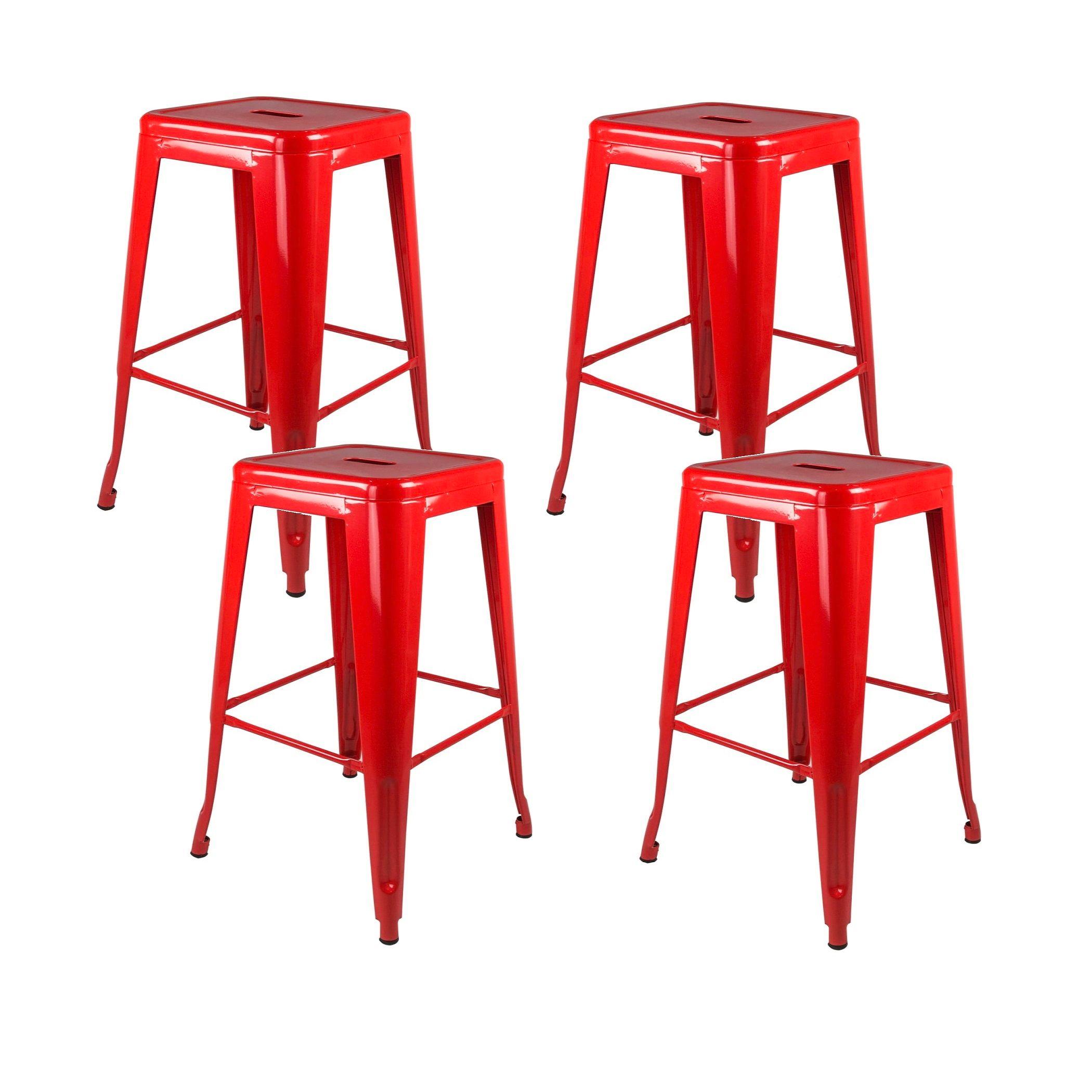 Pack 4 Taburetes Pisos Metal Tolix para Comedor Bar LF5-03H 66cm - Rojo-0