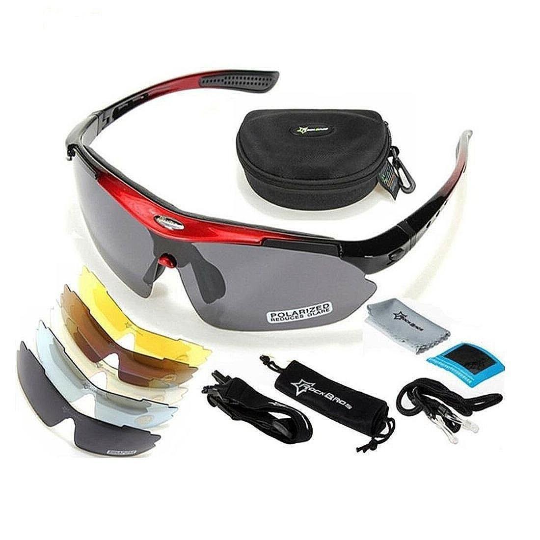 Lentes Rockbros Polarizado Ciclismo 5 Micas 12 Piezas Uv400 - Rojo-0