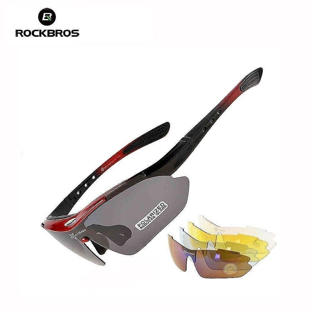 Lentes Rockbros Polarizado Ciclismo 5 Micas 12 Piezas Uv400 - Rojo-1