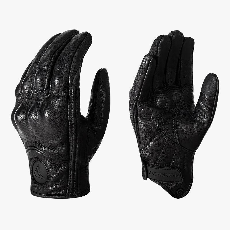 Guantes para motociclismo de cuero liso Motowolf 0302-1
