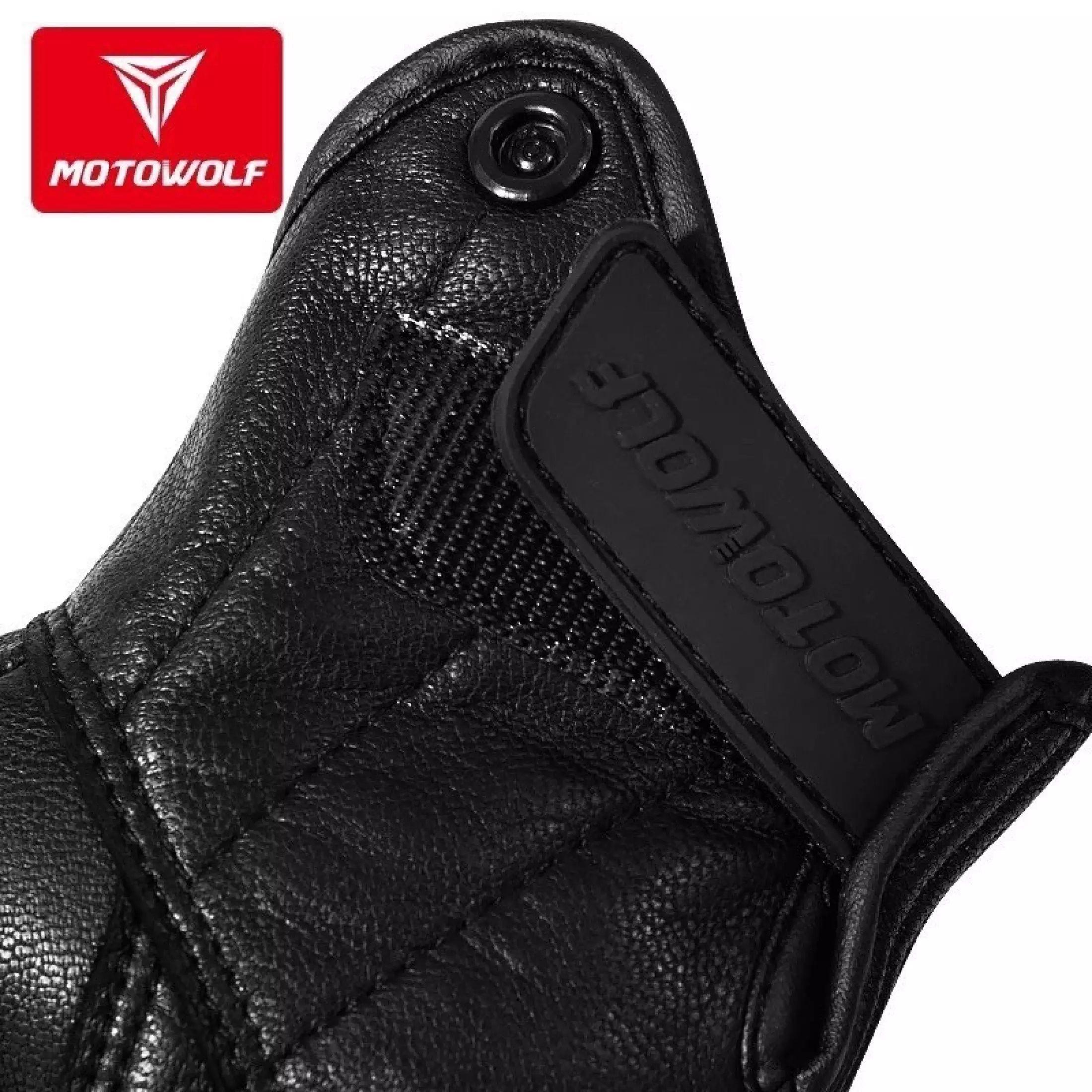 Guantes para motociclismo de cuero liso Motowolf 0302-5