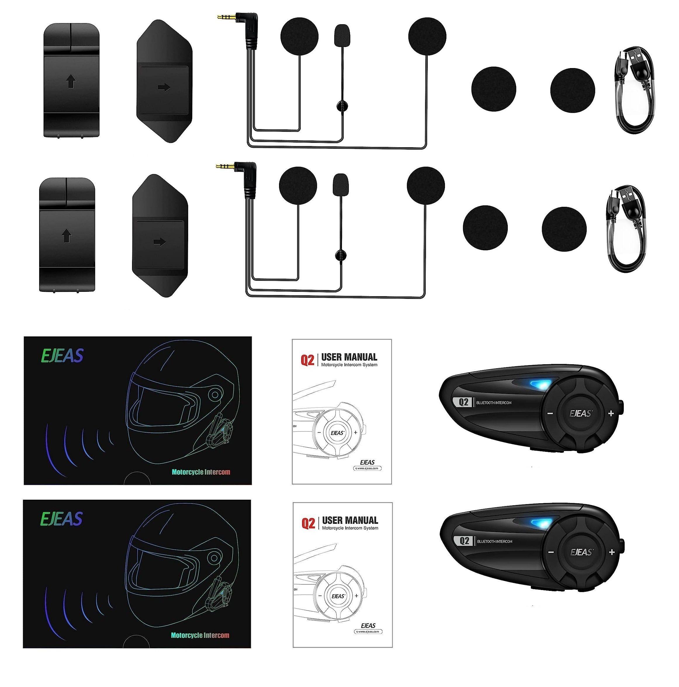 Pack 2 Intercomunicadores y Manos libres Bluetooth Radio FM Ejeas Q2-6