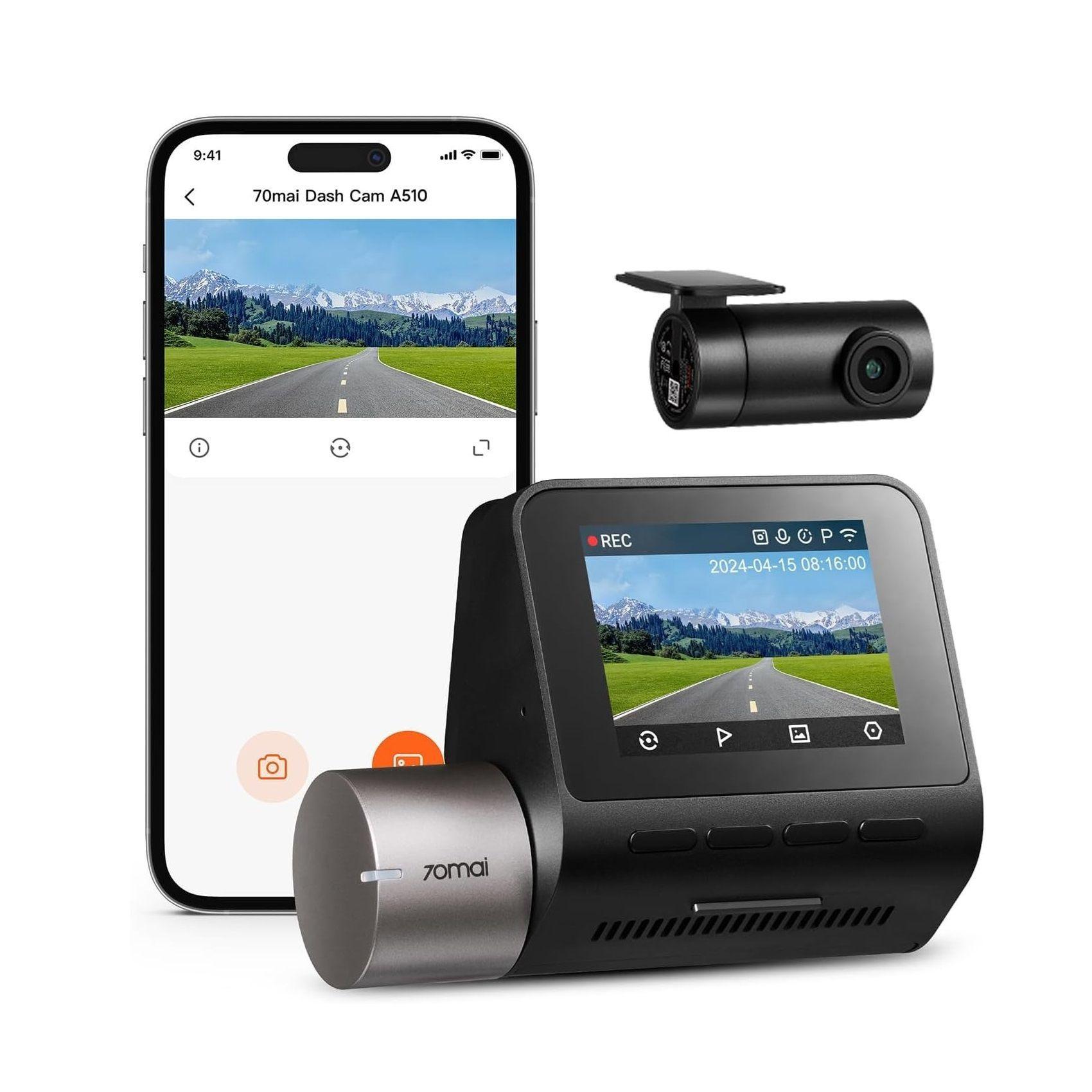 Set Doble cámara para vehículo 2.7 K frontal + Full HD HDR trasera, GPS, ADAS, Wi Fi 70mai A510-1-4