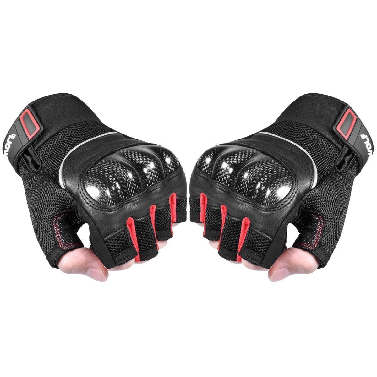 Guantes medio dedo para moto Motowolf 0327- Negro - Rojo-1