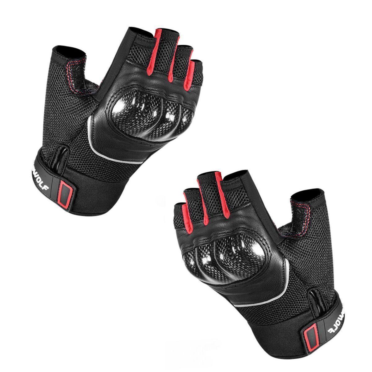 Guantes medio dedo para moto Motowolf 0327- Negro - Rojo-3