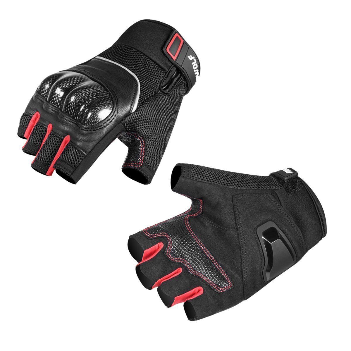 Guantes medio dedo para moto Motowolf 0327- Negro - Rojo-4