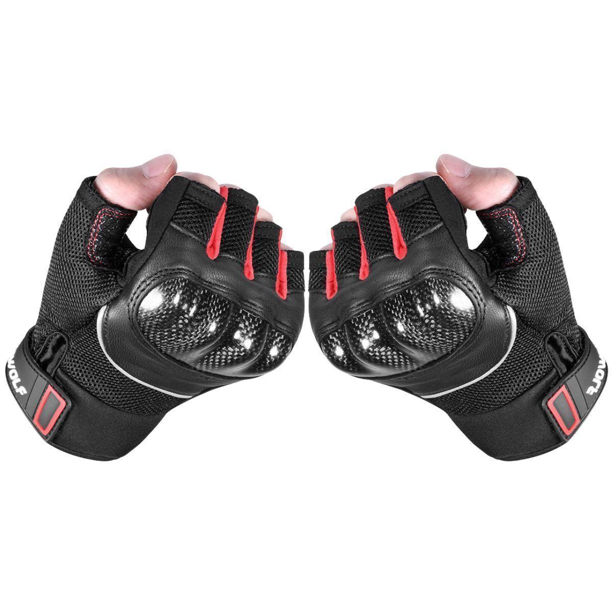 Guantes medio dedo para moto Motowolf 0327- Negro - Rojo-5