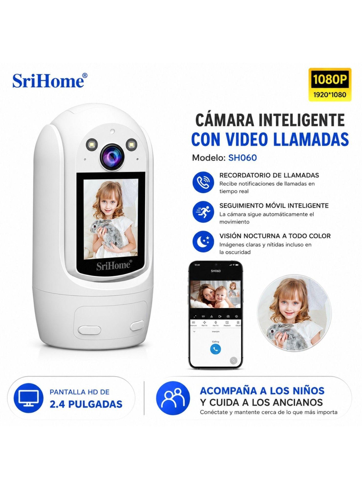 Cámara IP WiFi Srihome SH060 2MP PTZ con Pantalla 2.4-3