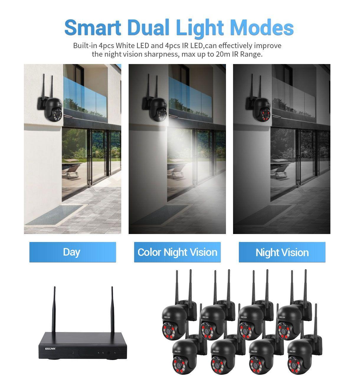 Kit NVR inalámbrico 8 Cámaras de seguridad IP Wifi QHD 1296P 3MP ESCAM WNK618-5