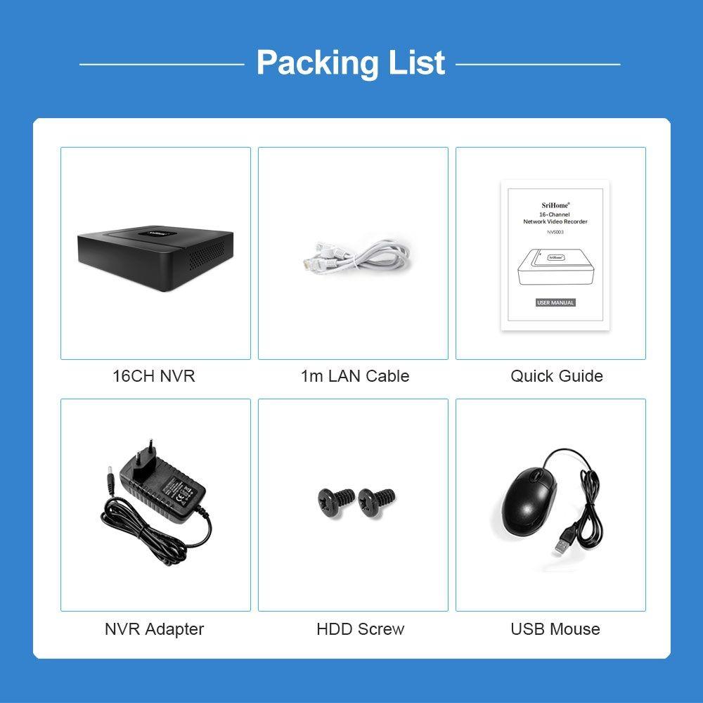 Kit NVR Srihome: 2 camaras SP007 960p + NVR NVS003 16CH-4