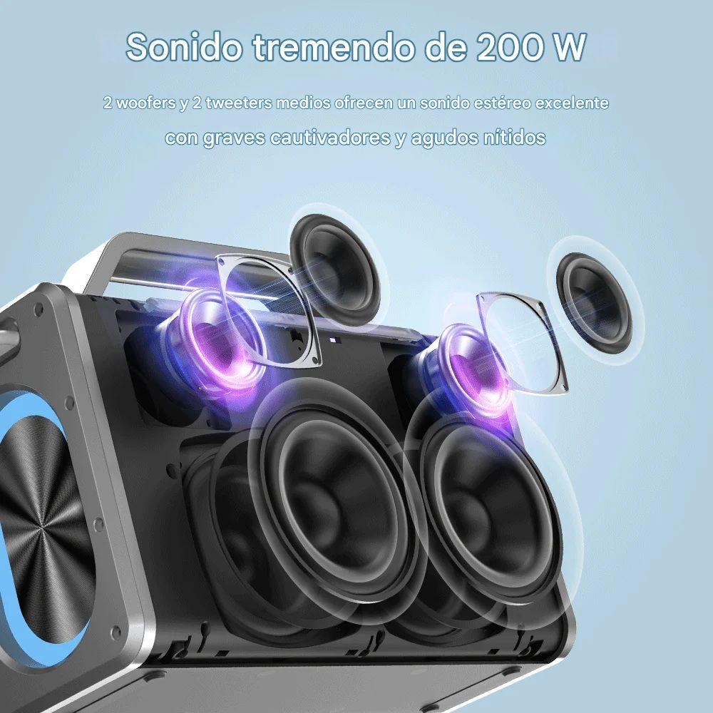 Parlante para Karaoke Bluetooth 200W IPX6 24000mAh RGB 2 Microfonos Sounarc K2-5