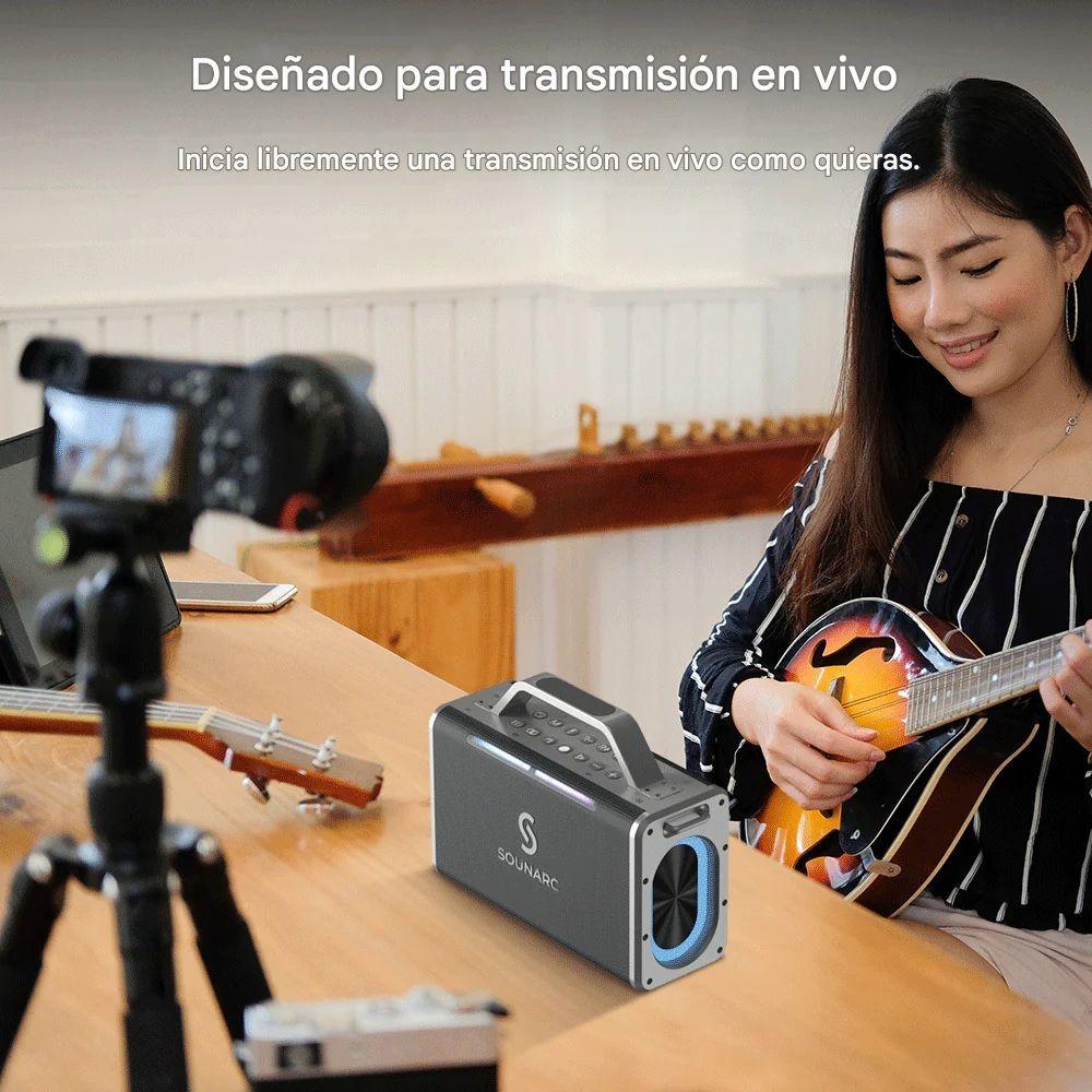 Parlante para Karaoke Bluetooth 200W IPX6 24000mAh RGB 2 Microfonos Sounarc K2-7