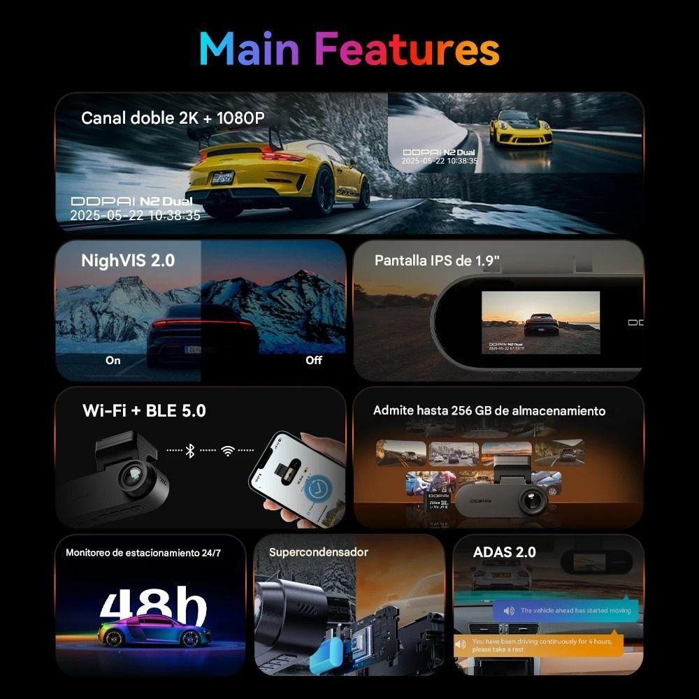 Cámara Para Vehículo Dual 2K Frontal 1080P Trasera ADAS WiFi DDPAI N2 Dual-6