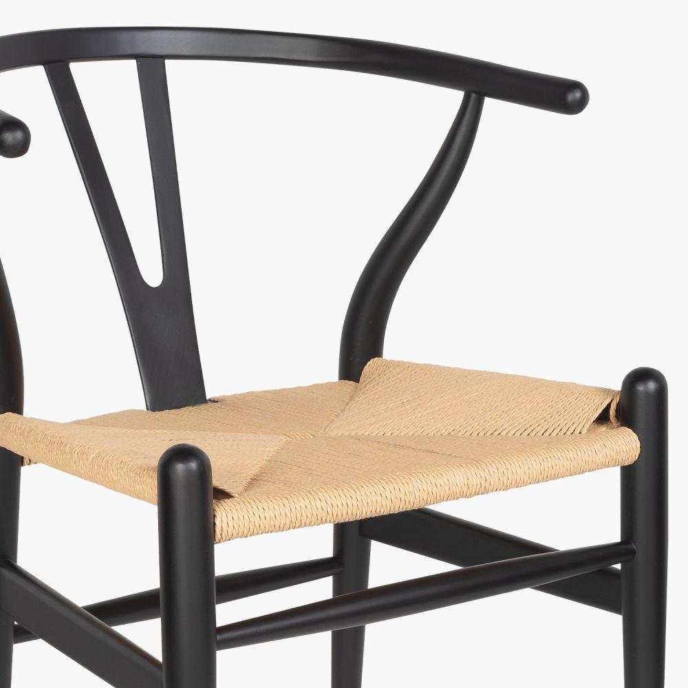 Pack 4 sillas de Madera Wishbone Asiento de cuerda LF9-01 - negro/natural-4
