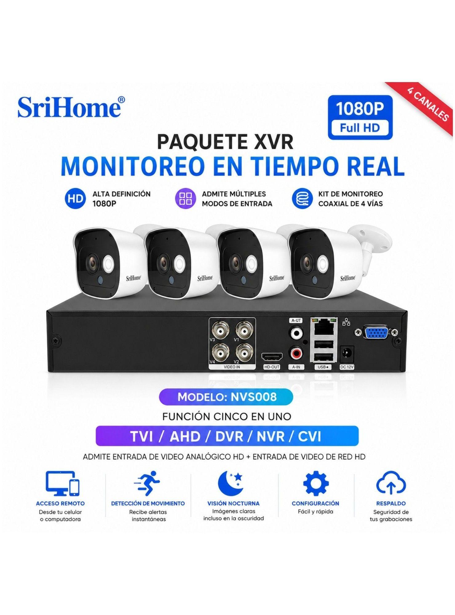 Kit XVR SriHome NVS008 4 Cámaras AH029 1080P-4