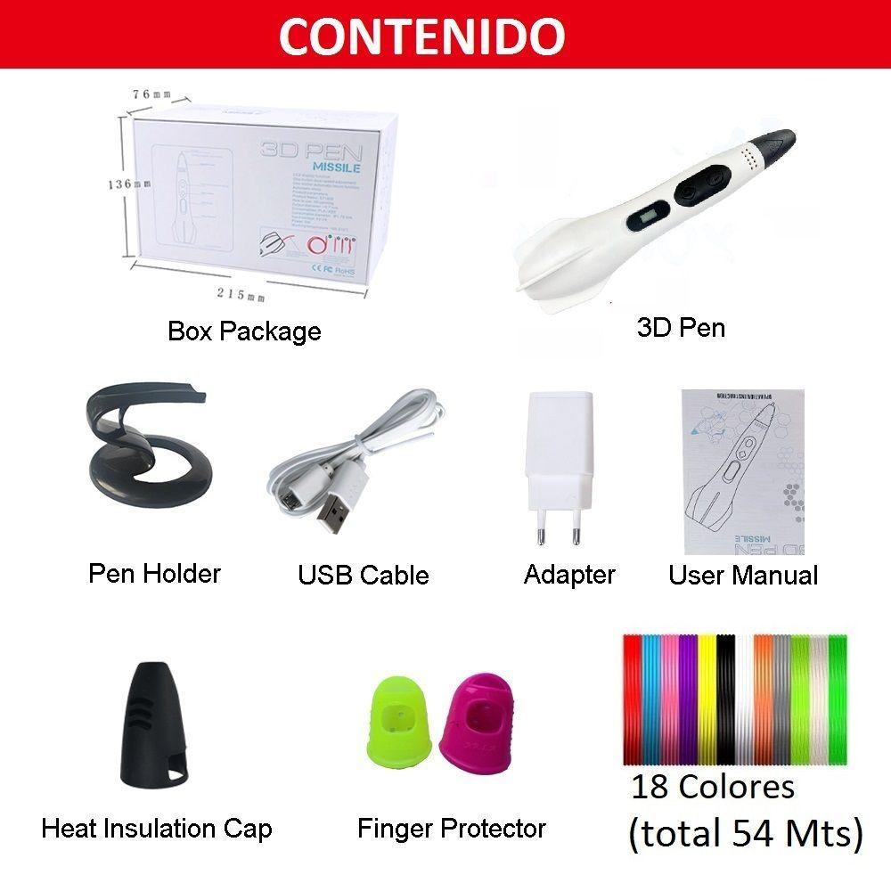 Lapiz impresora 3D Misil Smaffox SMA-2 + 54mts Filamentos - Blanco-3