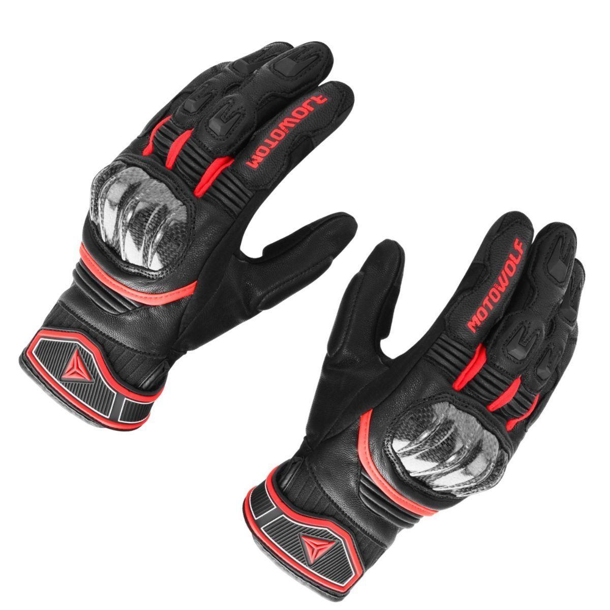 Guantes de cuero para moto Motowolf 0335-4