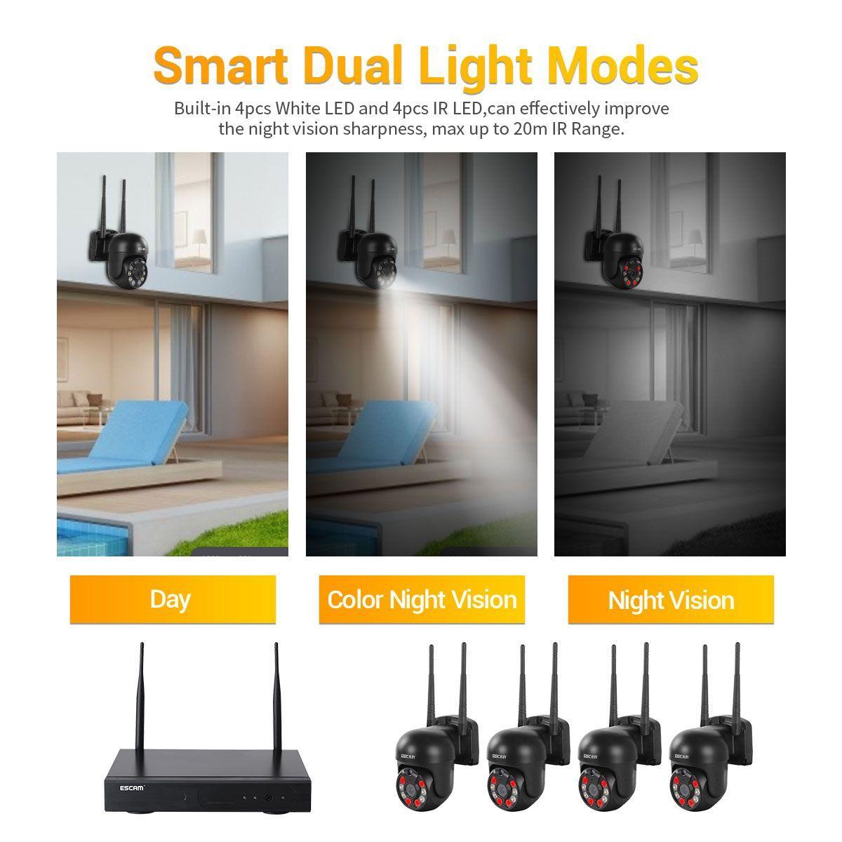 Kit NVR inalámbrico 4 Cámaras de seguridad IP Wifi QHD 1296P 3MP ESCAM WNK614-6