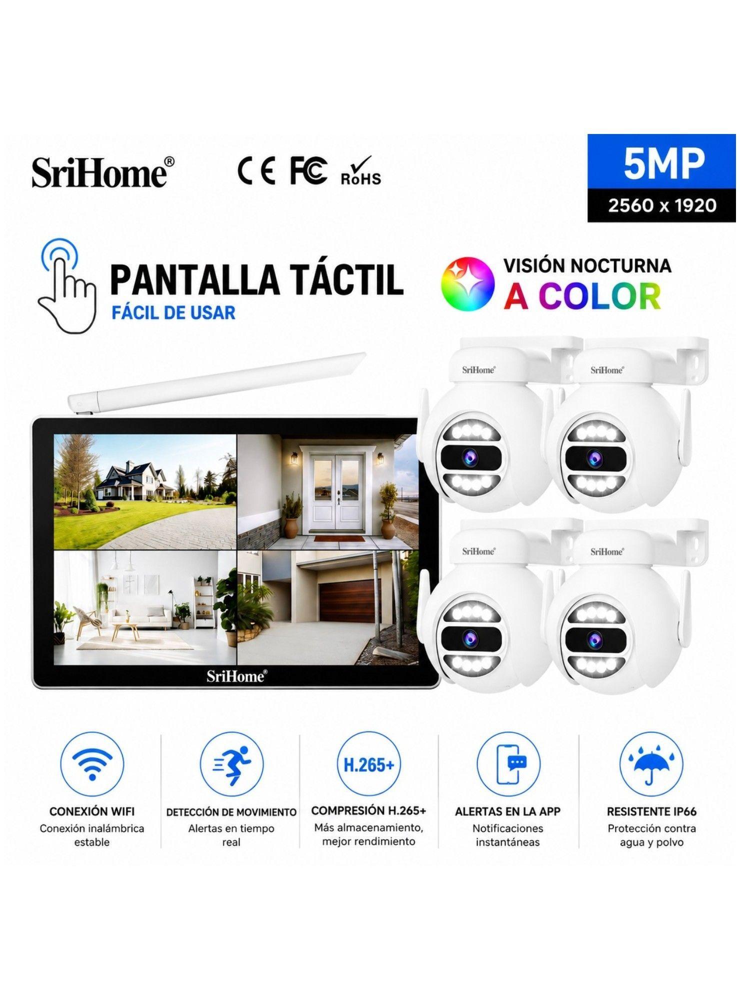 Kit NVR SriHome NVS010 4 Cámaras PTZ WiFi IPC047-4