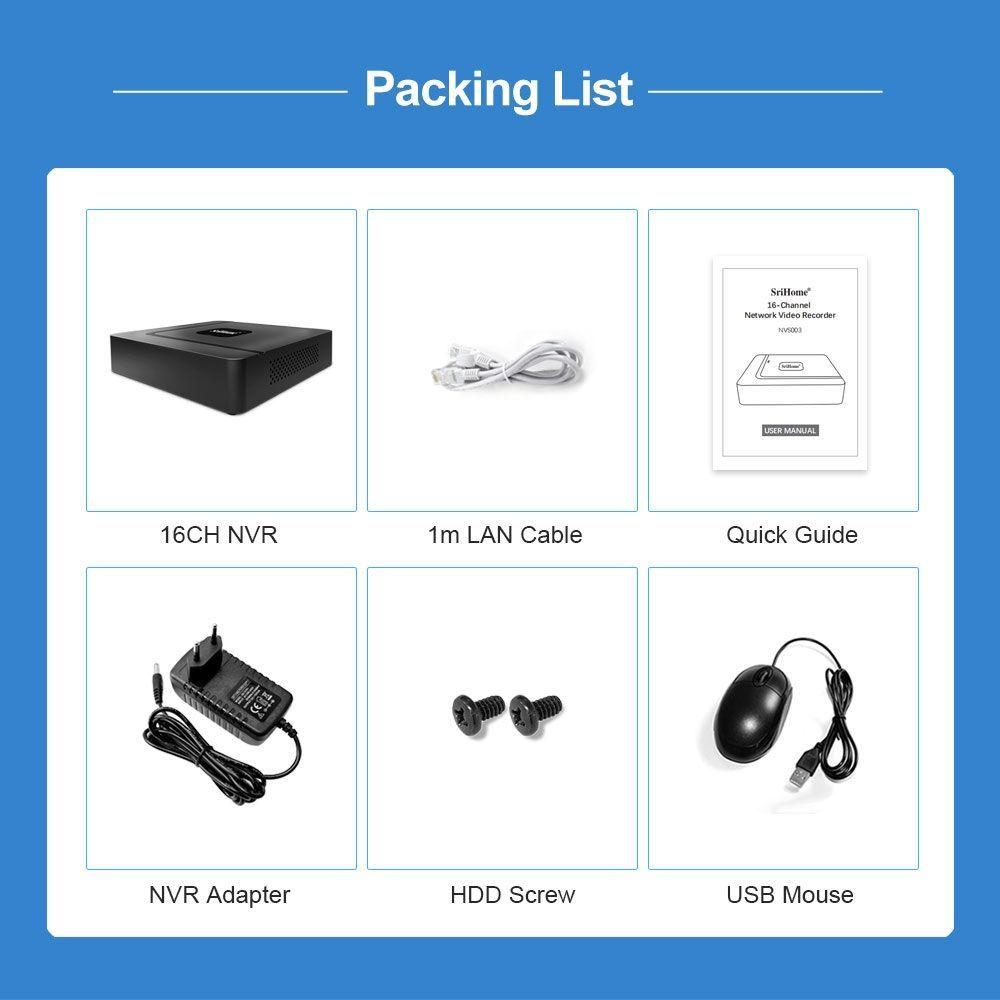 Kit NVR Srihome: 4 camaras SP007 + NVR NVS003 16CH-5